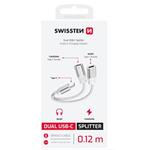 SWISSTEN NABÍJECÍ AUDIO ADAPTÉR TEXTILE USB-C (samec) / 2x USB-C (samice) 0,12 M BÍLÝ 73502305