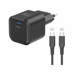 SWISSTEN SÍŤOVÝ ADAPTÉR GaN 1x USB-C 35W POWER DELIVERY ČERNÝ + DATOVÝ KABEL USB-C/USB-C 1,2 M ČERNÝ 22070230