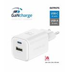 SWISSTEN SÍŤOVÝ ADAPTÉR GaN 1x USB-C 45W PD + 1x USB-A 18W QC BÍLÝ 22071300