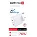 Swissten síťový adaptér gan 2x usb-c + 1x usb 70w pro uk zásuvku 22045500