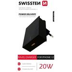 SWISSTEN SÍŤOVÝ ADAPTÉR PD 20W FOR IPHONE 12 ČERNÝ 22050500