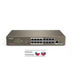 Tenda TEF1118P-16-150W PoE AT switch - 16x PoE 100 Mb/s + 1x Uplink 1Gb/s RJ45/SFP, PoE 135W,fanless