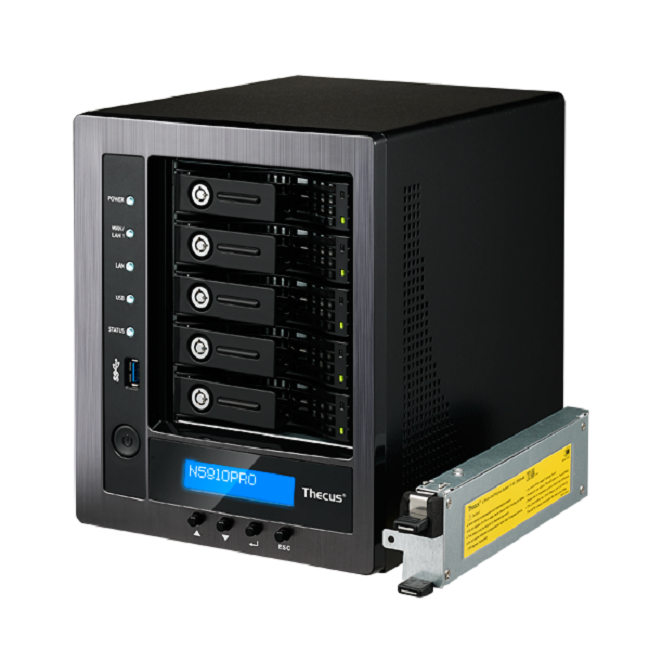 Thecus 5-Bay tower NAS Quad Core Celeron™J1900 2.0 GHz 4GB DDR3 miniUPS N5810PRO