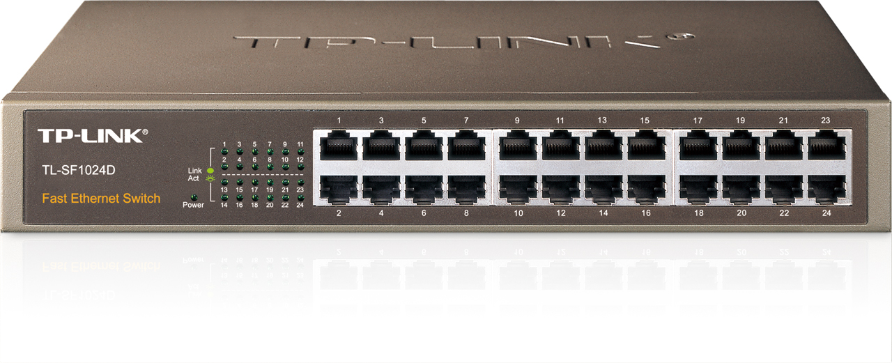 TP-LINK TL-SF1024D 24-Port 10/100M Switch, 24 10/100M RJ45 Ports, 1U 13-inch Rack-mountable Steel Case