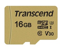 Transcend 16GB microSDHC 500S UHS-I U3 V30 (Class 10) MLC paměťová karta, 95MB/s R, 60MB/s W (s adaptérem) TS16GUSD500S