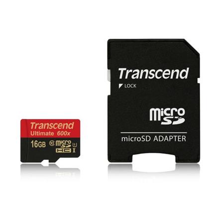 Transcend 16GB microSDHC (Class10) UHS-I 600x (Ultimate) MLC paměťová karta (s adaptérem) TS16GUSDHC10U1