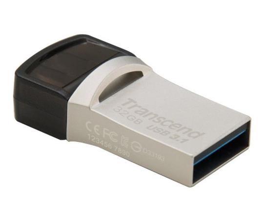 Transcend 32GB JetFlash 890, USB-C/USB 3.1 duální flash disk, malé rozměry, stříbrný kov, odolá prachu i vod TS32GJF890S