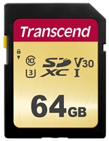 Transcend 64GB SDXC 500S (Class 10) UHS-I U3 V30 MLC paměťová karta, 95 MB/s R, 60 MB/s W TS64GSDC500S