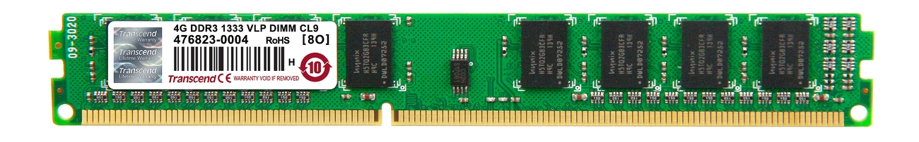 Transcend paměť 4GB DDR3 1333 U-DIMM 2Rx8 VLP, nízký profil TS512MLK64V3NL