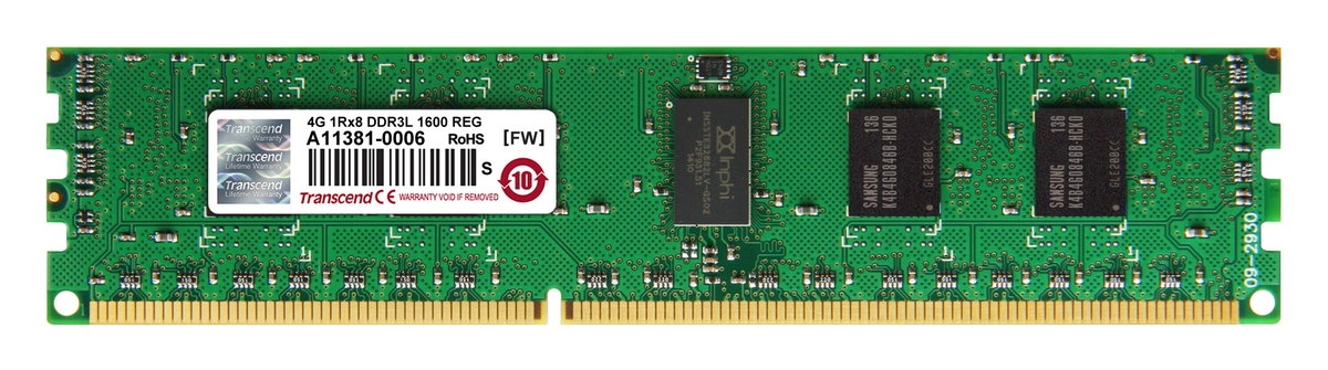 Transcend paměť 4GB DDR3L 1600 REG-DIMM 1Rx8 CL11 TS512MKR72W6H