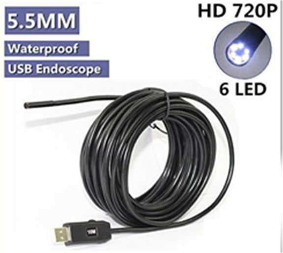 USB endoskopická kamera 1280x720 s kabelem 2m, průměr 5,5mm a zrcátkem USB-kamera-5,5x2m