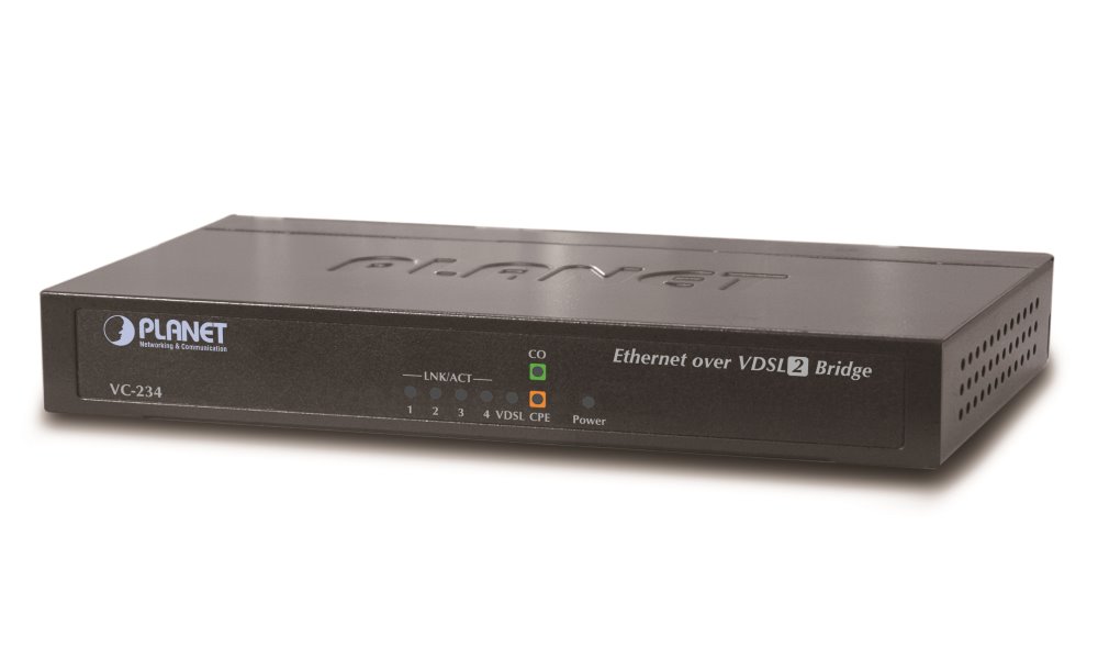 VC-234, ETH. VDSL2 KONVERTOR, 100MBIT, MASTER/SLAVE, 2X RJ-11, SPLITTER, 4X RJ-45