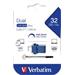 VERBATIM FLASH Store 'n' Go Dual Drive USB 3.0/USB C 32GB blue 49966