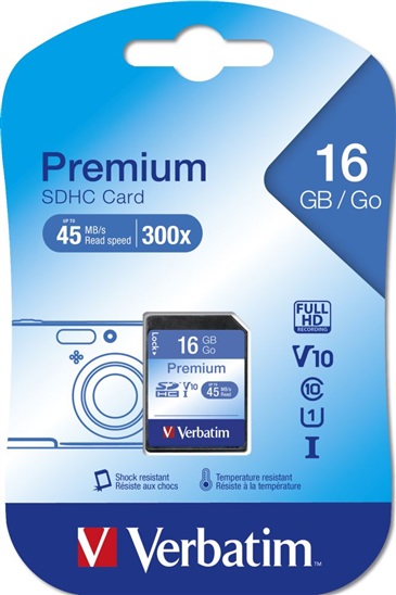 Verbatim Secure Digital Card, 16GB, SDHC, 43962, UHS-I U1 (Class 10)