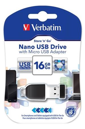 Verbatim USB flash disk, 2.0, 16GB, Nano Store ,N, Stay, OTG adaptér (micro USB), čierny, 49821