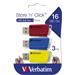 Verbatim USB flash disk, 3.2, 16GB, Store,N,Click, červený, modrý, žltý, 49306, 3 ks