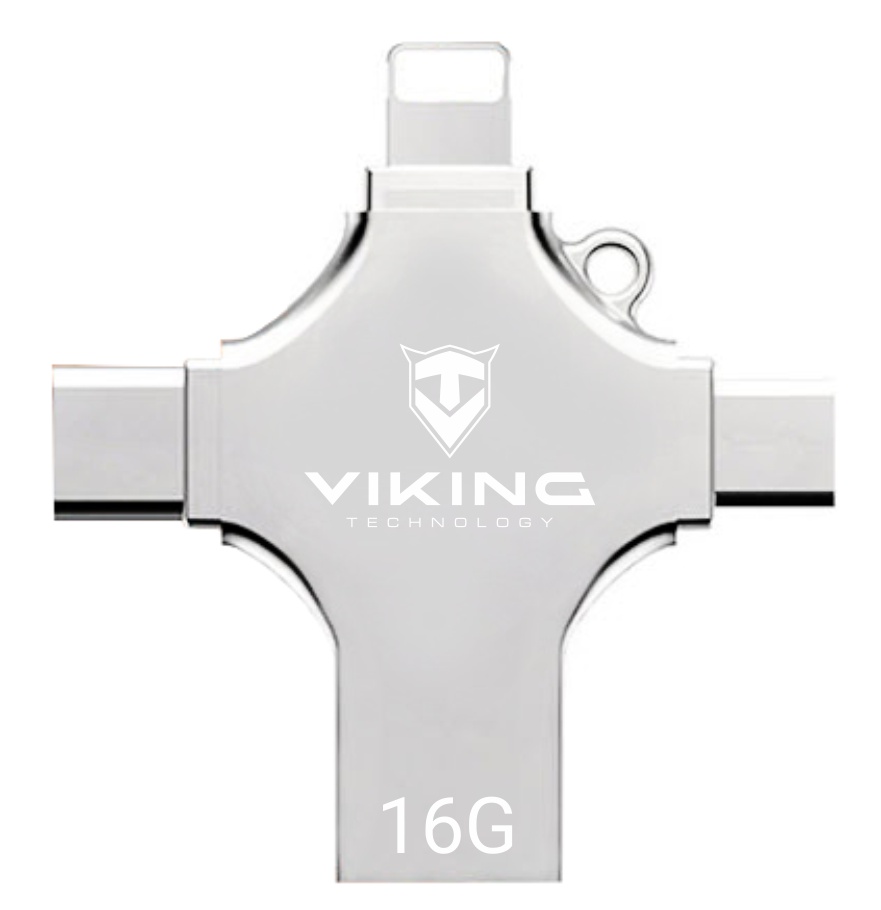 VIKING USB FLASH DISK 16G, 4v1 S KONCOVKOU APPLE LIGHTNING, USB-C, MICRO USB, USB-A VUF16GBS