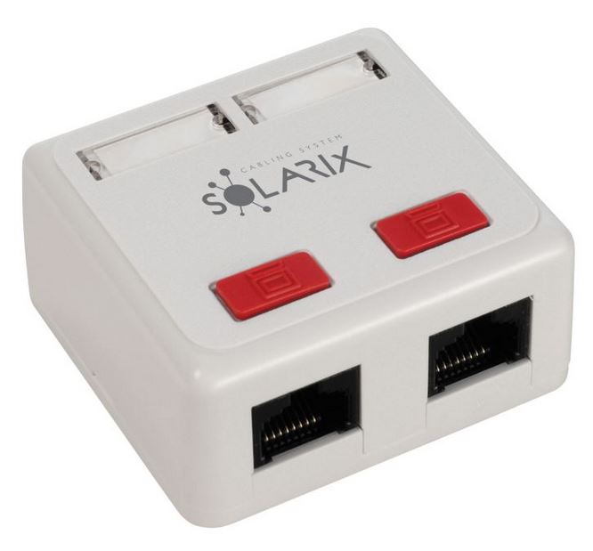 Zásuvka Solarix CAT5e STP 2 x RJ45 na omietku biela (spodný vývod) SX288-5E-STP-WH